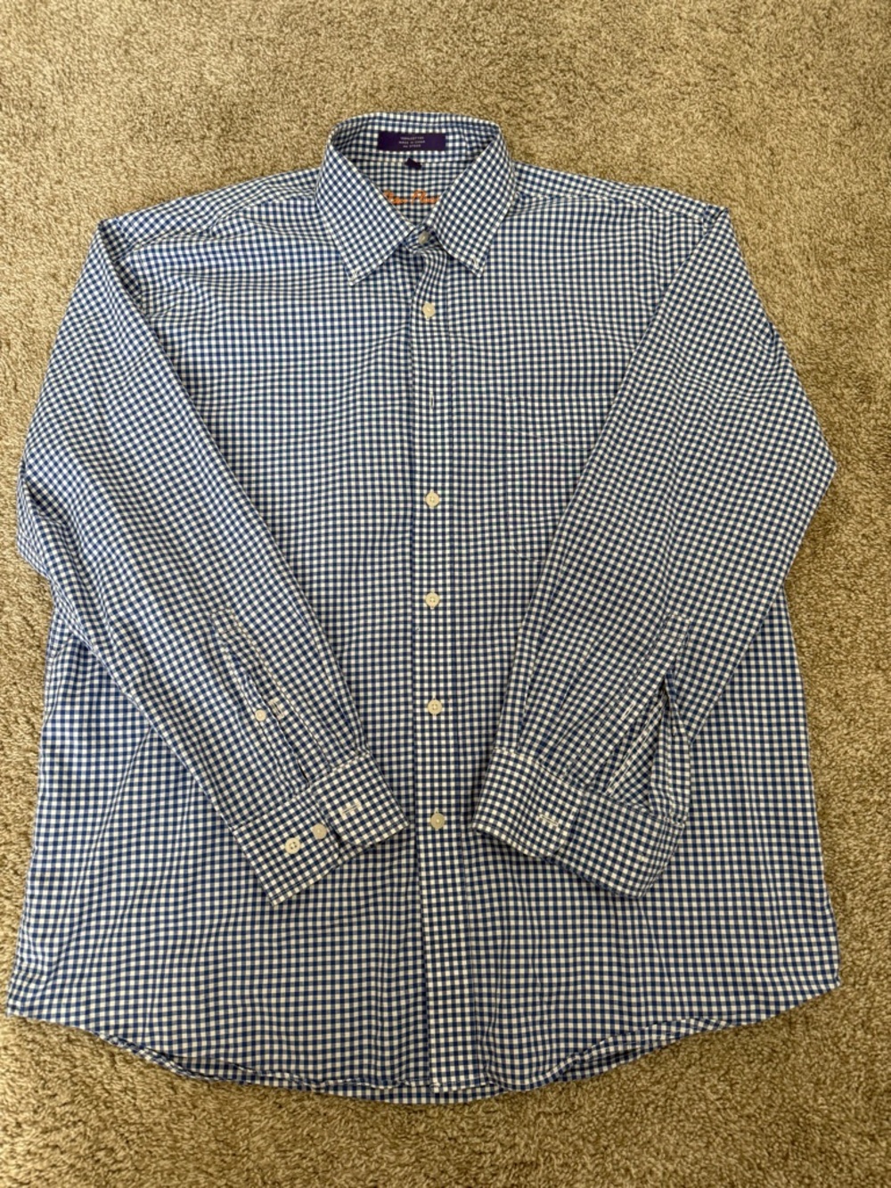 Alan Flusser Blue and White Checked Dress Shirt